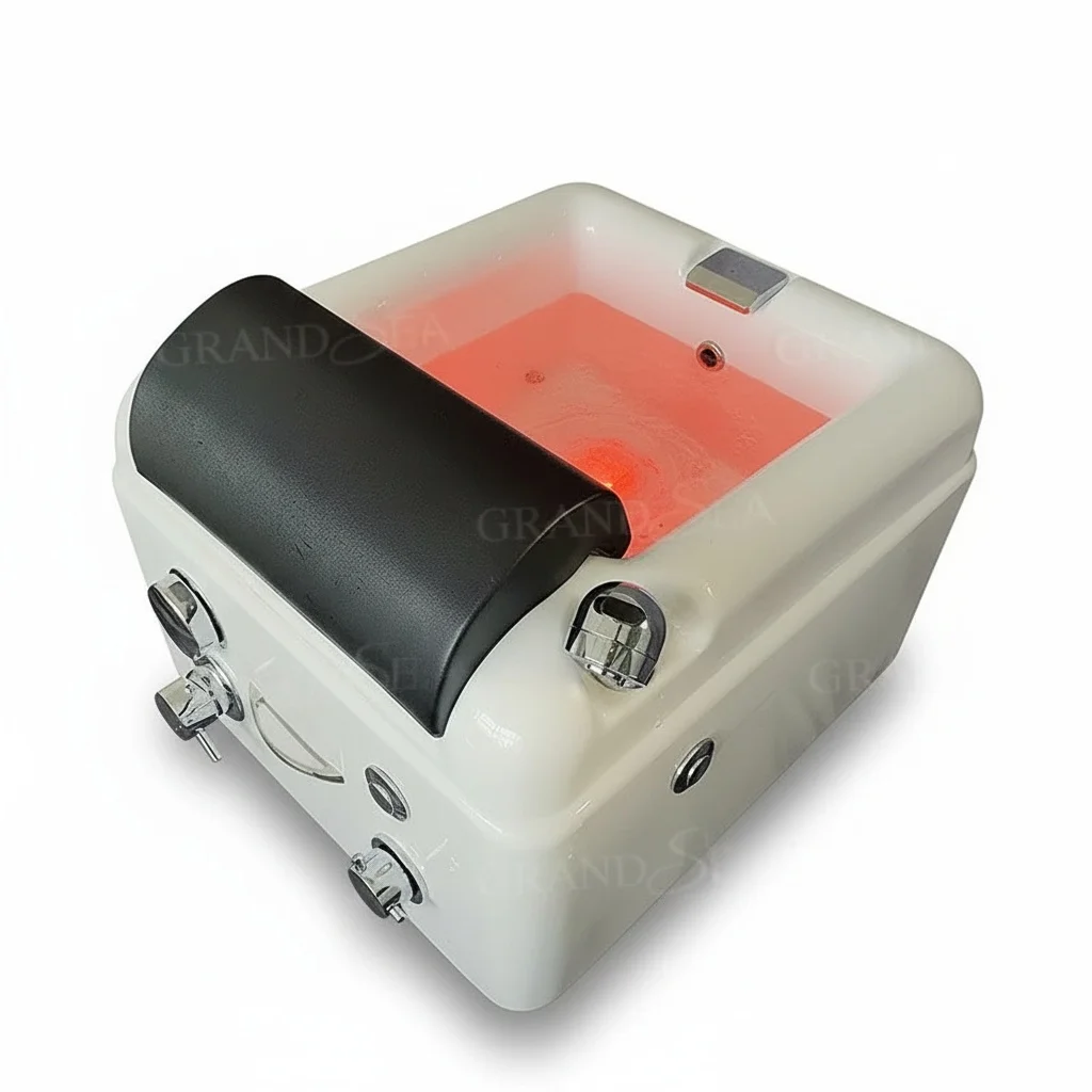 

Acrylic Foot Spa Sink with Surfing Lights, Pedicure Massage Bowl, Leather Cushion, 570 x 570 x 330 mm Spa Foot Basin, Nail Salon