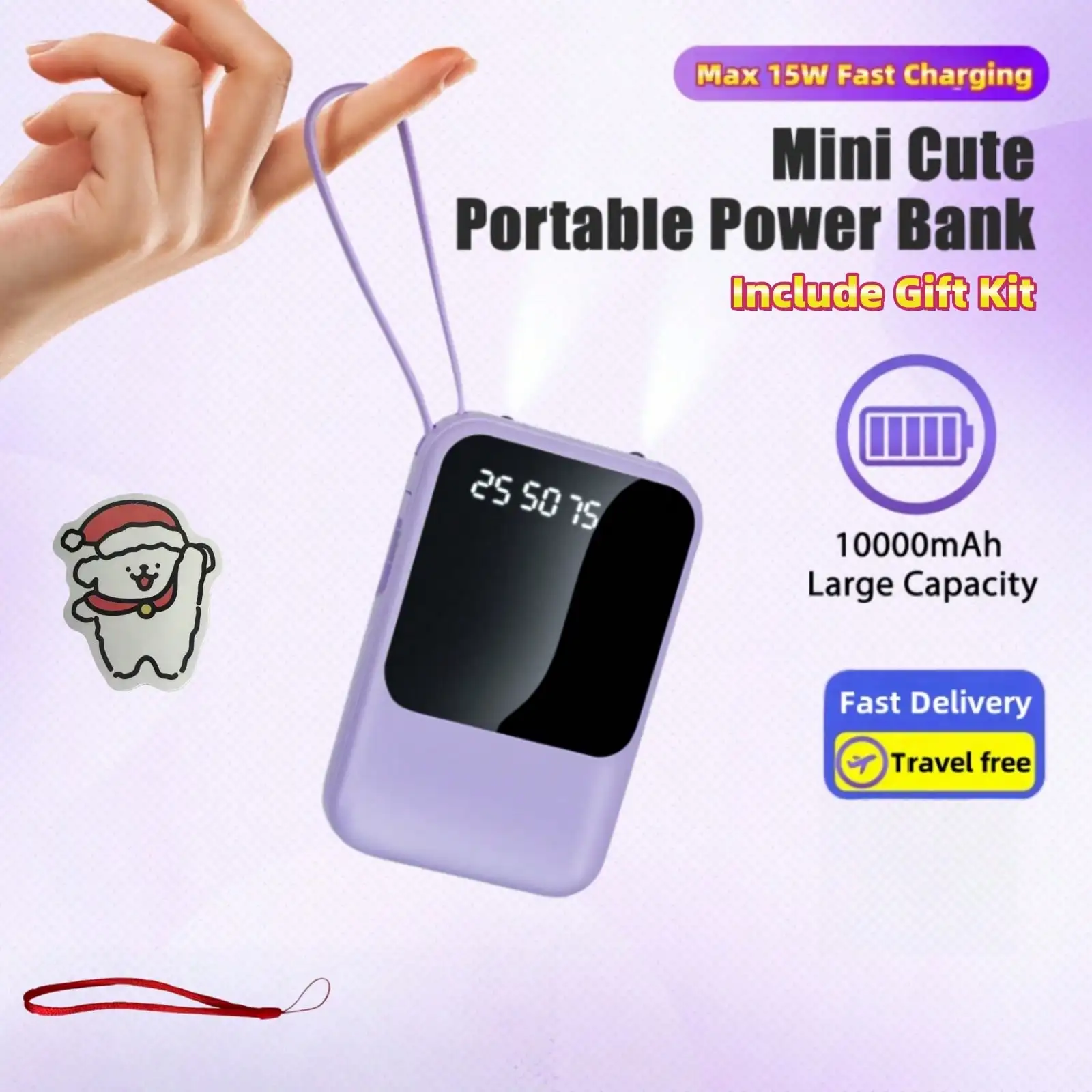 

This Mini Portable Power Bank Features A 10000mAh Capacity With A Built-In 4-In-1 Multifunction Cable.Mini Powerbank,Small Size, Big Power! Supporting 15W Fast Charging, It's Compact, Perfect For Travel, Business, Keeping Your Devices Powered Anytime.