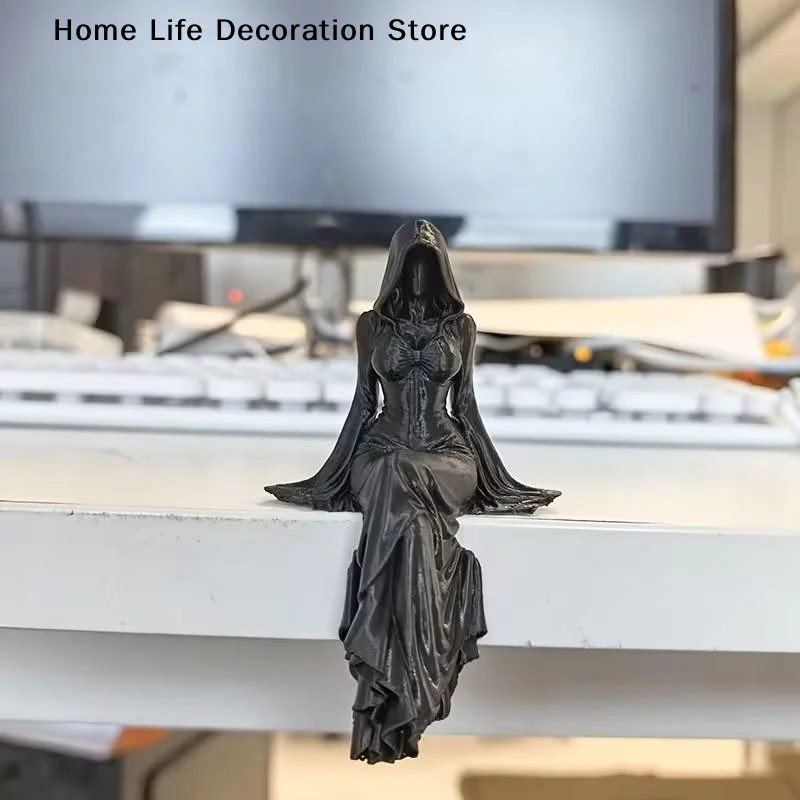 3D Printed Female Grim Reaper Resin Statue Gothic Sitting Sculpture With Scythe Dark Aesthetic Decor For Home Office Halloween view 6