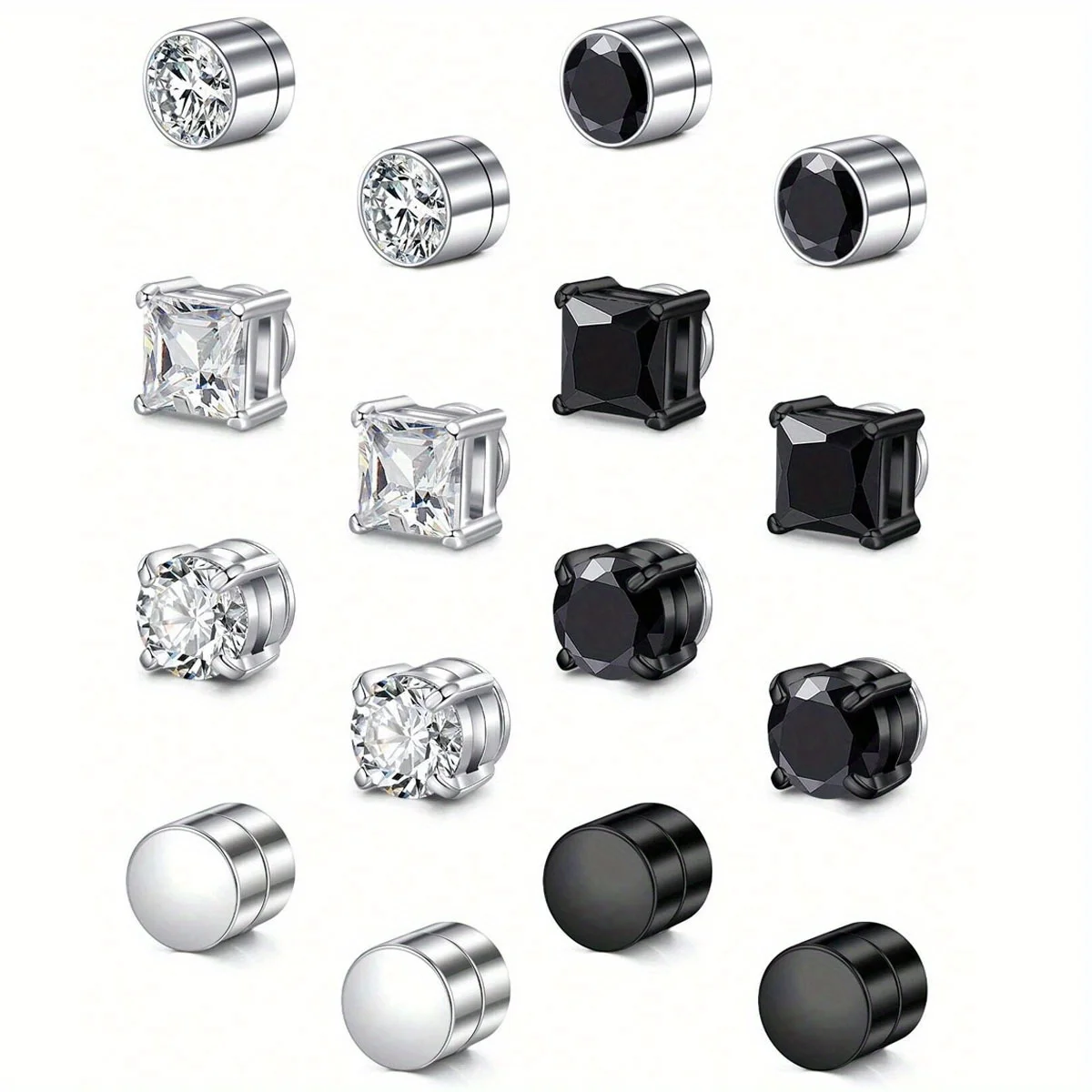 4 Pairs Magnetic Stud Earrings for Men Women Stainless Steel Magnet Earrings Set  Non-Piercing Clip on Earrings Jewelry Gift