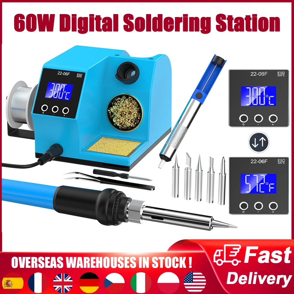 60W Digital Soldering Station PID Fast Heating Temperature Control 180-480℃ Adjustable ℃ ℉ Unit Electric Solder Welding Station