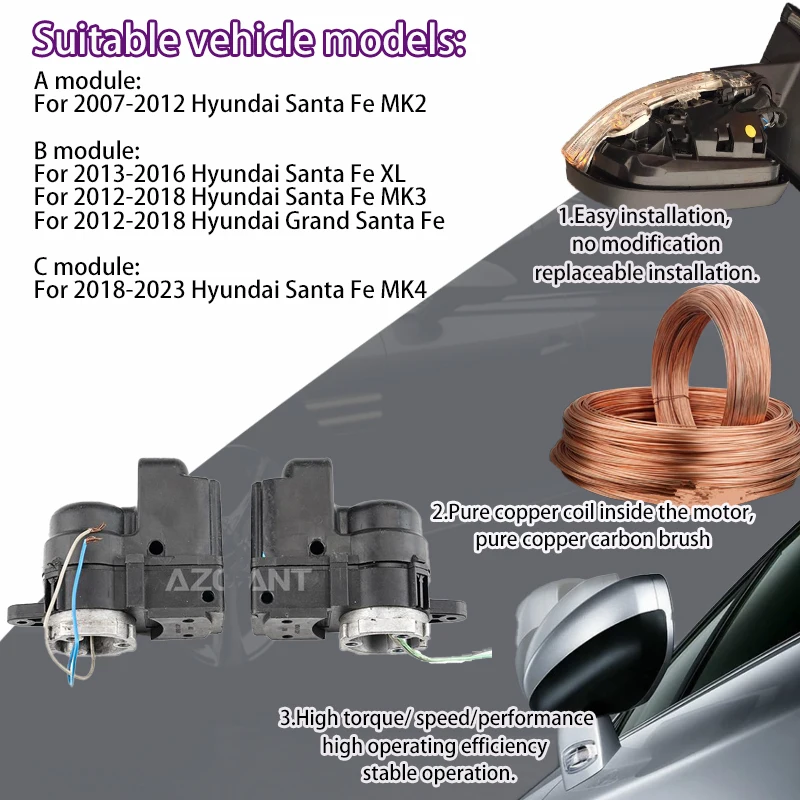 

AZGIANT For Hyundai Santa Fe MK2/MK3/MK4/XL/Grand Santa Fe Car Electric Fold Exterior Mirrors Motor module