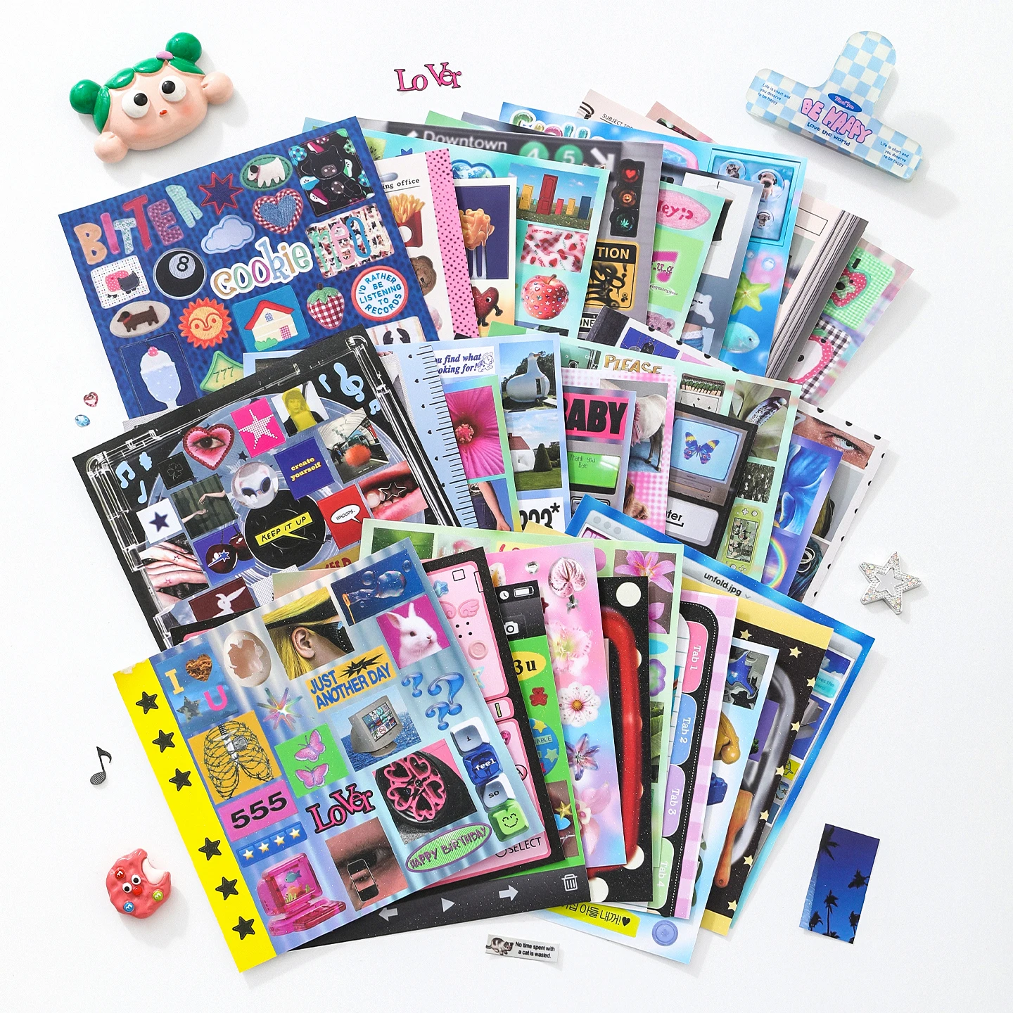 20/30 sheets Reality and Dream Series Kawaii Ins Multi material Die cut Stickers Book DIY Diary Scrapbook Aesthetics Stationery