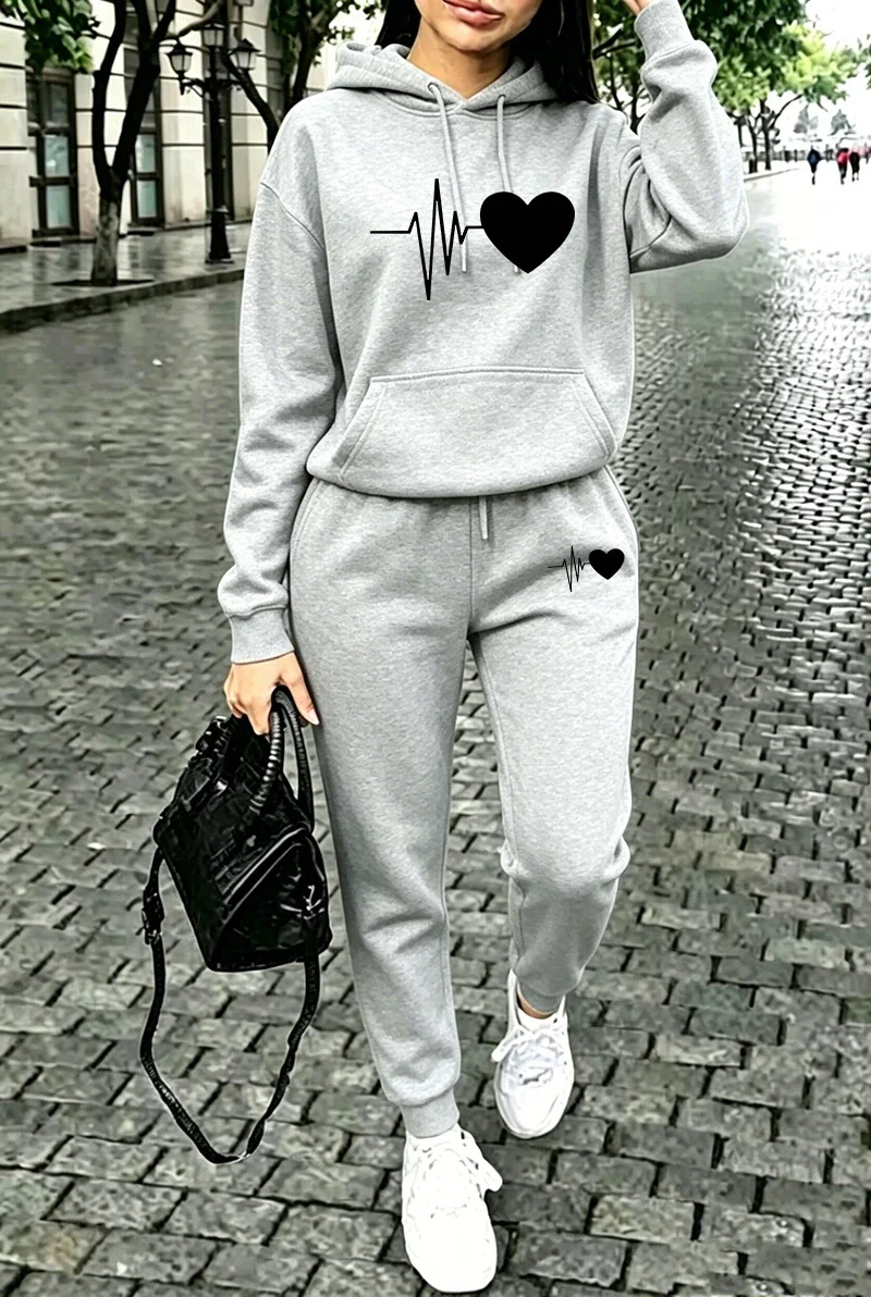 Fall Winter Womens Outfits Printing Casual Hooded Sweatshirts Outdoors Sports Jogging Clothing 2026 New Single Item Hoodie Pants