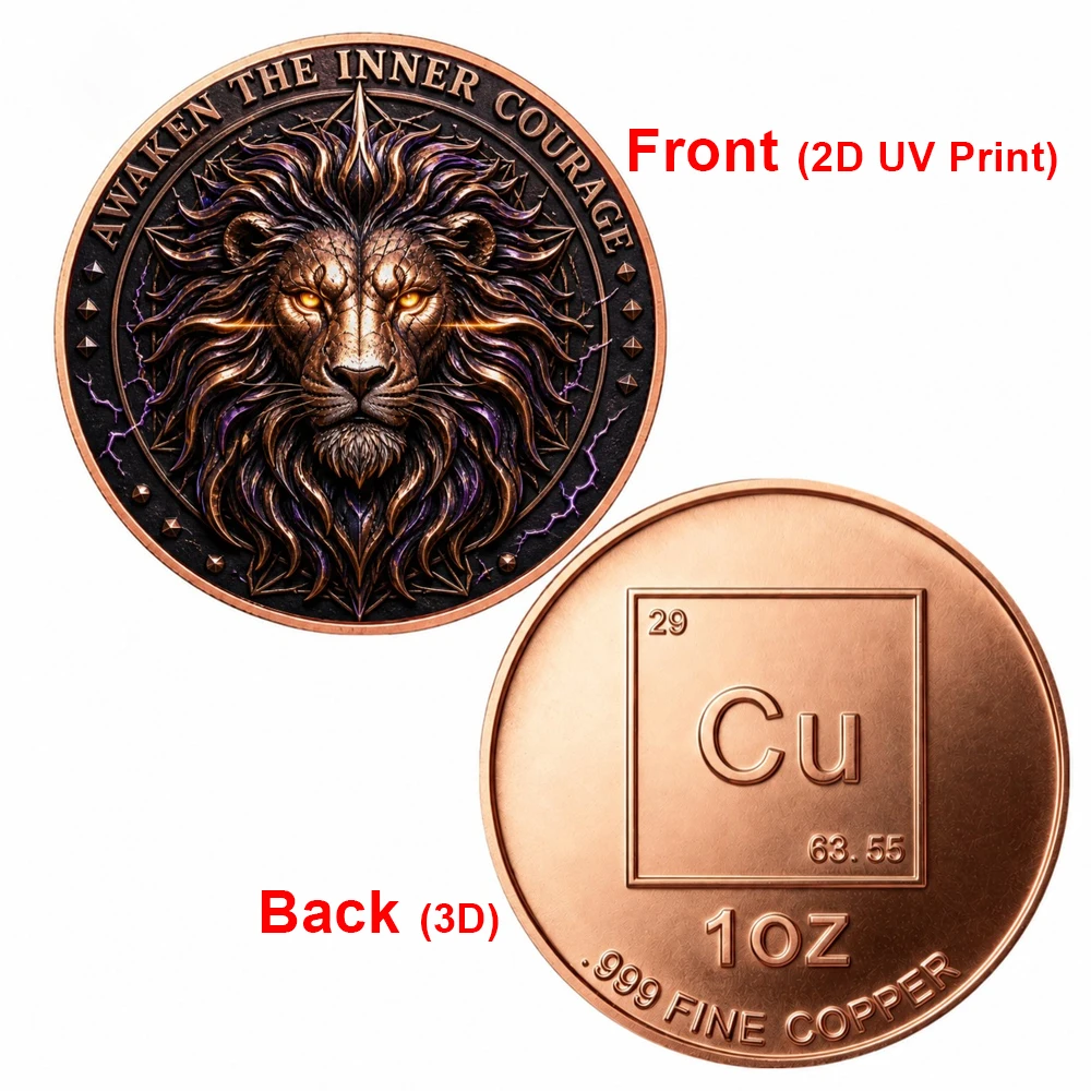 1pc 1oz .999 Fine Copper Challenge Coin Awaken The Inner Courage Lion Commemorative Coin Inspirational Wildlife Collectible Gift