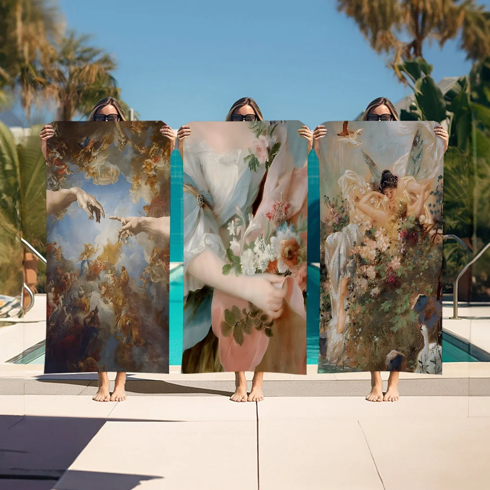 

Renaissance Art Painting Beach Towel Colorful Bath Towels For Girl Microfiber Quick Dry Custom Sand Free Beach Yoga Spa Gym Pool