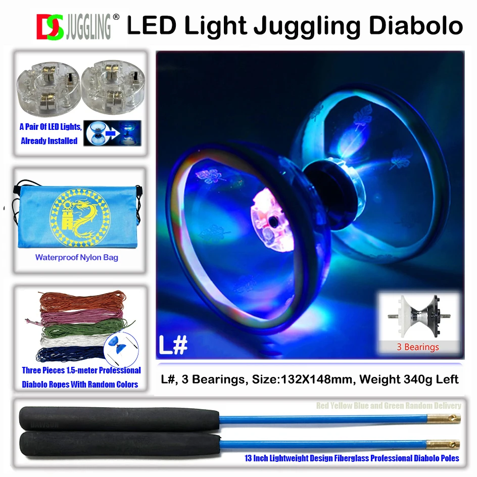 LED Dazzling and Sparkling Diabolo Stage Performance Outdoor Fitness Sports Fun Gift Juggling Kits