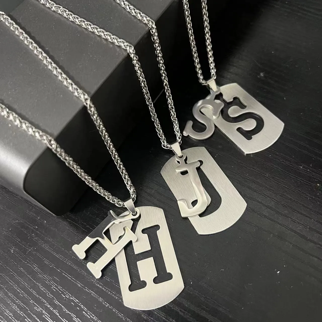 HNSP Initials Letter Name Stainless Steel Pendant For Men Women Necklace Jewelry Accessories