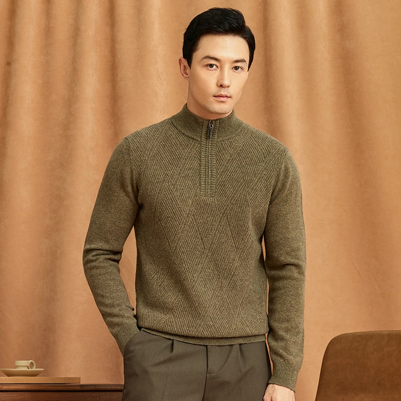 

High Grade 100% Sheep Wool Jumper 2024 Autumn & Winter Fashion Zipper Warm Sweater Thick Long Sleeve Male Pure Wool Knitwear