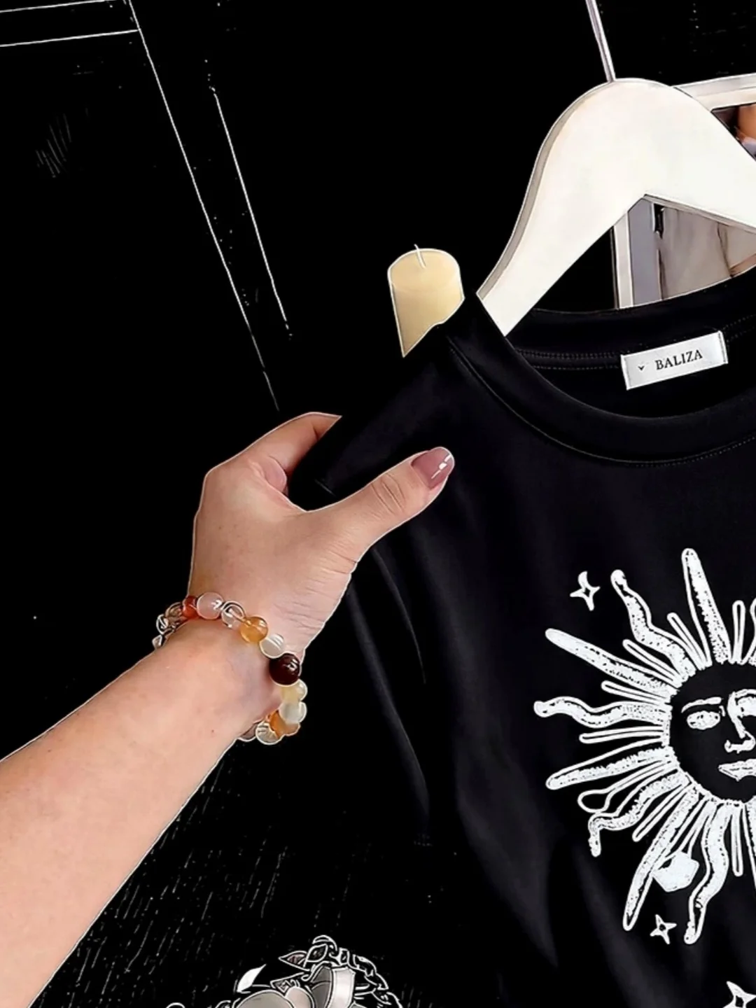 Fashionable Black Embroidered Sequin Pure Cotton Short Sleeve Women's T-shirt Summer Loose Belly Covering Age-Defying Top