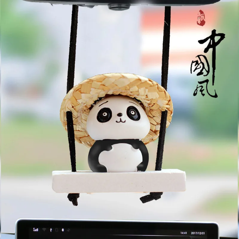 Cartoon Sitting Position Eat Bamboo Panda Ornament  Auto Rearview Mirror Hanging Pendant Decor Accessories Interior Accessories