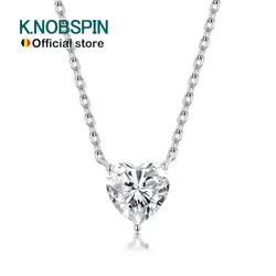 KNOBSPIN 8*8mm 2ct Heart Moissanite Pandent Necklaces for Women Diamond with Certificate 18k Plated 925 Sterling Silver Necklace