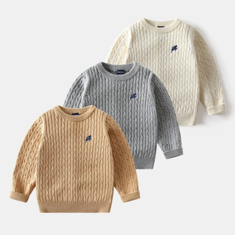 

Детский шерстяной свитер для мальчиков с вышивкой в корейском стиле, осенняя коллекция, повседневная одежда