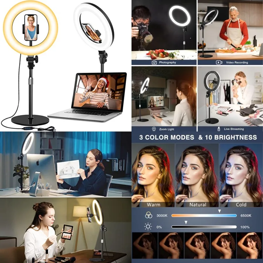 Desk Ring Light with Stand - 10.5'' Desktop Ring Light with Phone Holder for Video Recording, Circle Light for Computer Zoom Me