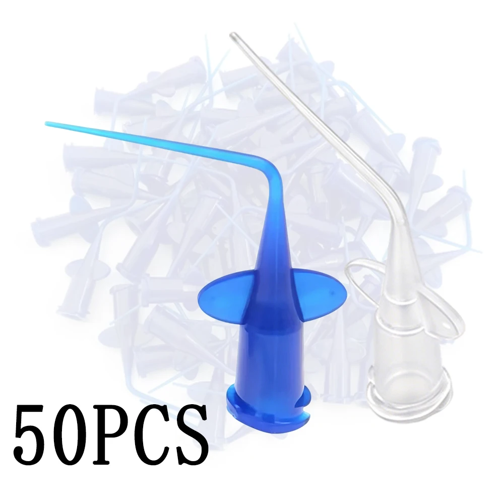 Transparent Blue Dental Syringe Tips 50Pcs for Endo Irrigation Root Canal Butterfly Needle 0.25mm