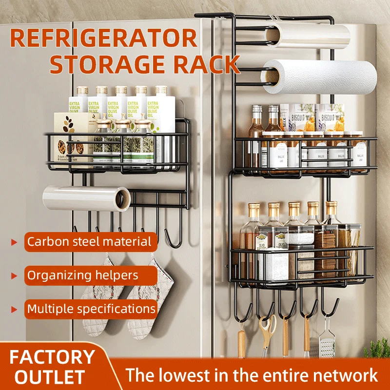

Multifunctional Carbon Steel Kitchen Storage Rack Refrigerator Organizer Seasoning Sauce Preservation Bag Storage Home Storage S