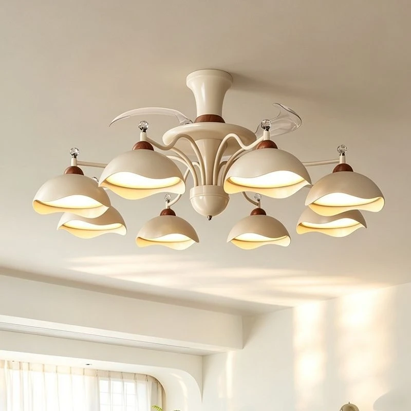 Living room ceiling fan light, cream wind eggshell integrated invisible silent fan light
