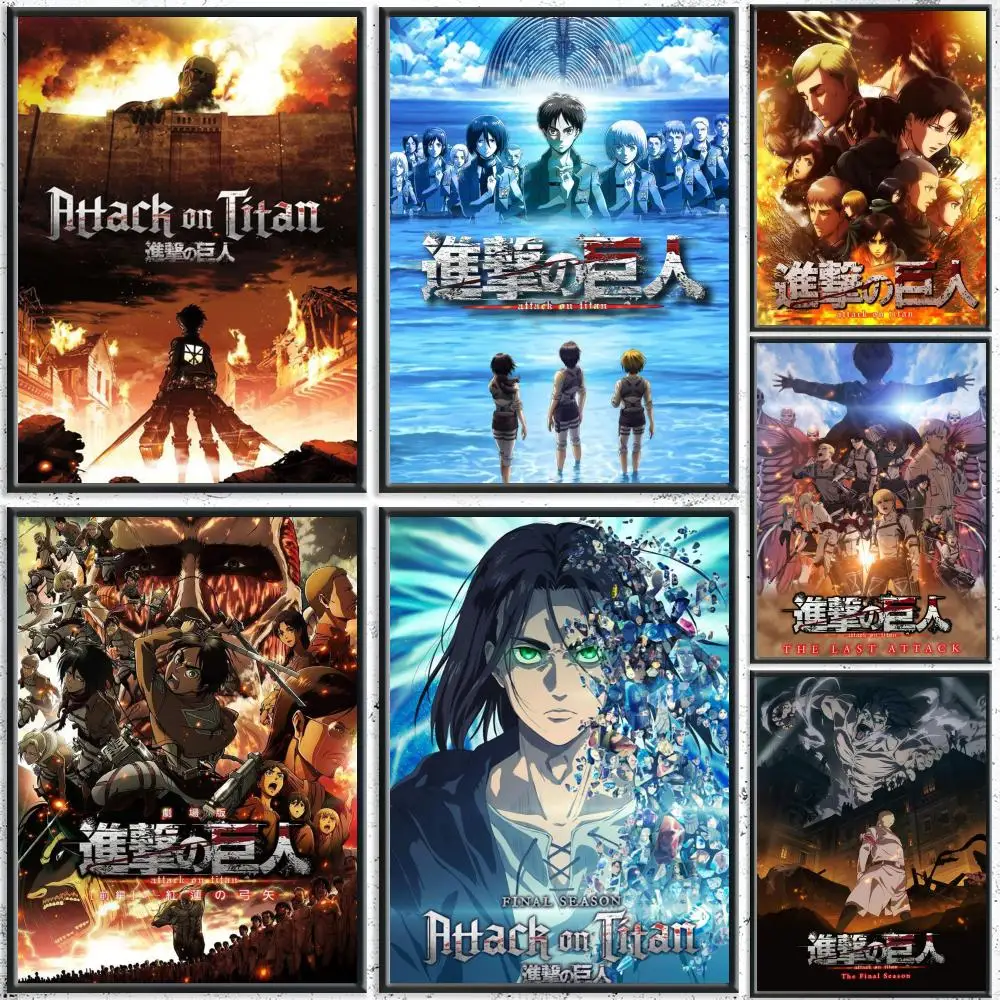 Beliebtes Anime-Poster „A-Attack on Titan“, HD, wasserfest, selbstklebende Wandkunst – für mehrere Szenen geeignet, Top-Geschenkidee