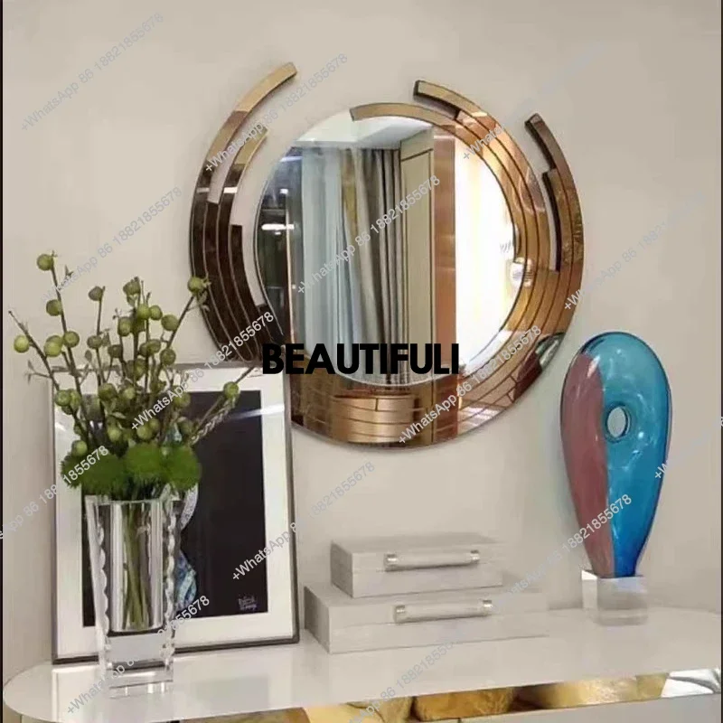 

Background wall circular art mirror model room splicing gold wall decoration living room enigma mirror
