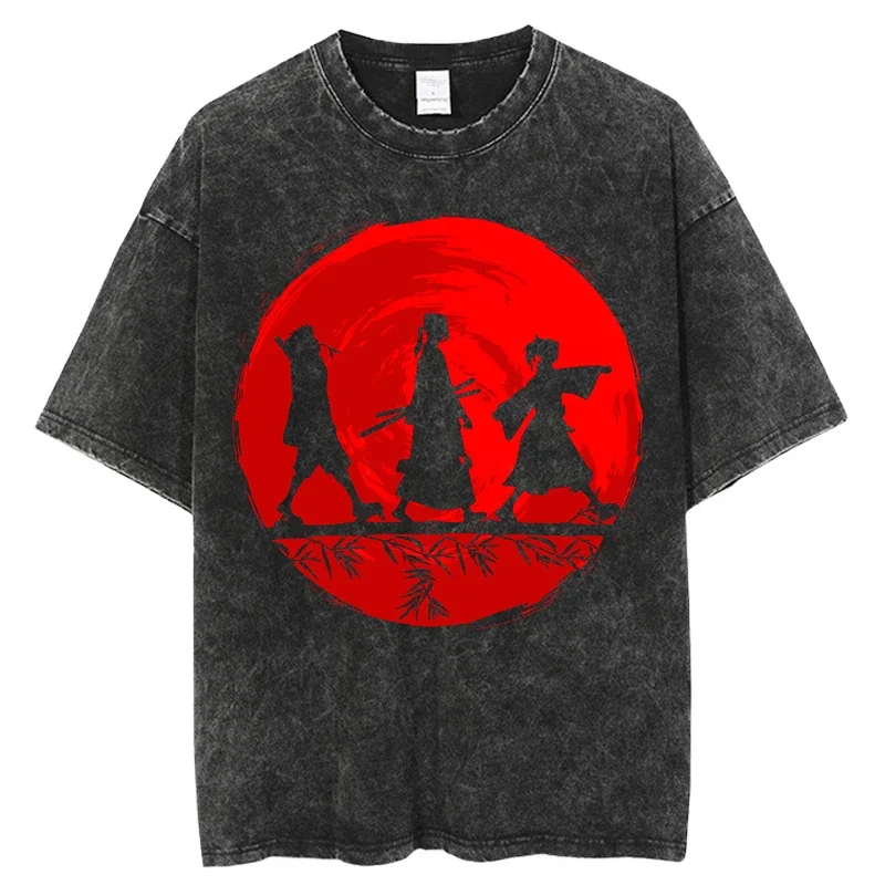 

Hot Japanese Anime Samurai Champion Washed TShirt Gothic Cool Graphic Print TShirt Mens Fashion Clothes Vintage Tshirts