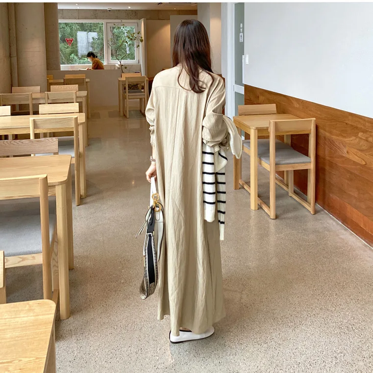 2024 V Neck Maxi Dress New Fsahion Elegant Solid Color Cotton Long Sleeve Fall Spring Temperament Loose Plus Size Female Dress