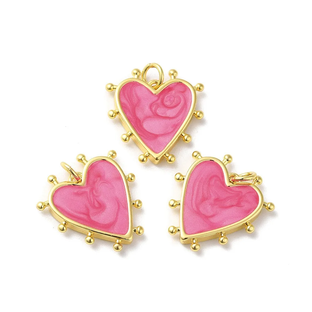 2pcs Rack Plating Brass Enamel Pendants with Jump Ring Lead Free & Cadmium Free Heart Charm  Camellia 19x18x3mm