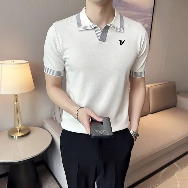 

Korea Vintage Golf Short-sleeved T-shirt Men's Polo Shirt Ice Silk Knitted Thin New Business Casual T-shirt Top Golf Clothing