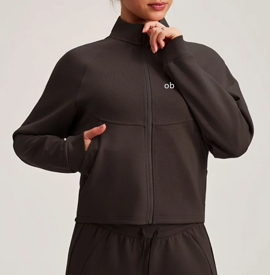 Autumn and winter trend stand up collar sports jacket, long sleeved slim fit versatile fitness suit, pocket loose casual top