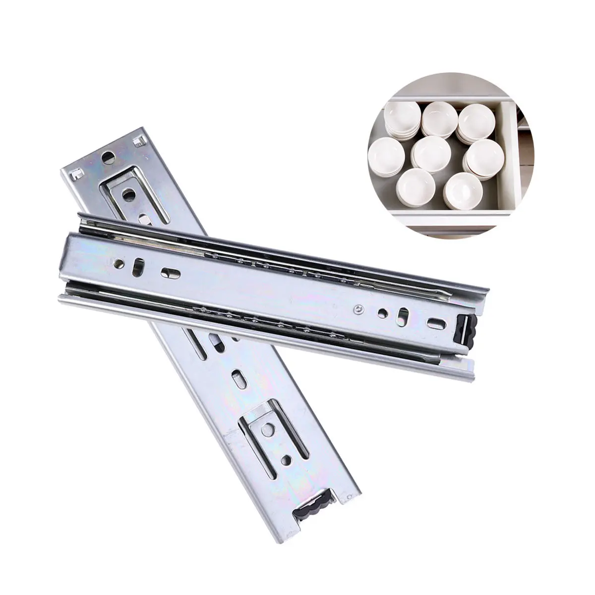 2Pcs 8 Inches 200mm Silent Drawer Slides Steel Ball Bearings Smooth Accurate Slide Easy Fix Furniture Cabinet Rails 3 Parts