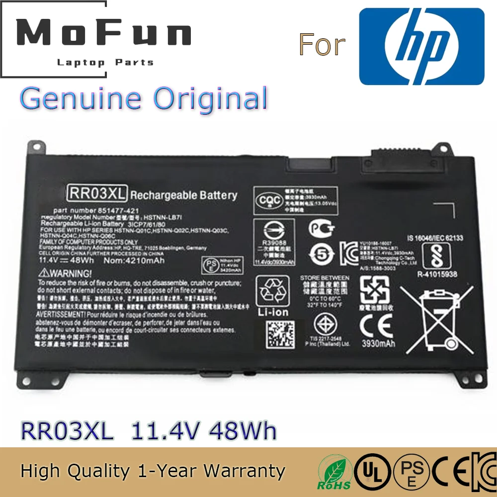 

Совершенно новый оригинальный RR03XL 11,4 V 48Wh Аккумулятор для ноутбука HP ProBook 430 440 450 455 470 G4 851610-850