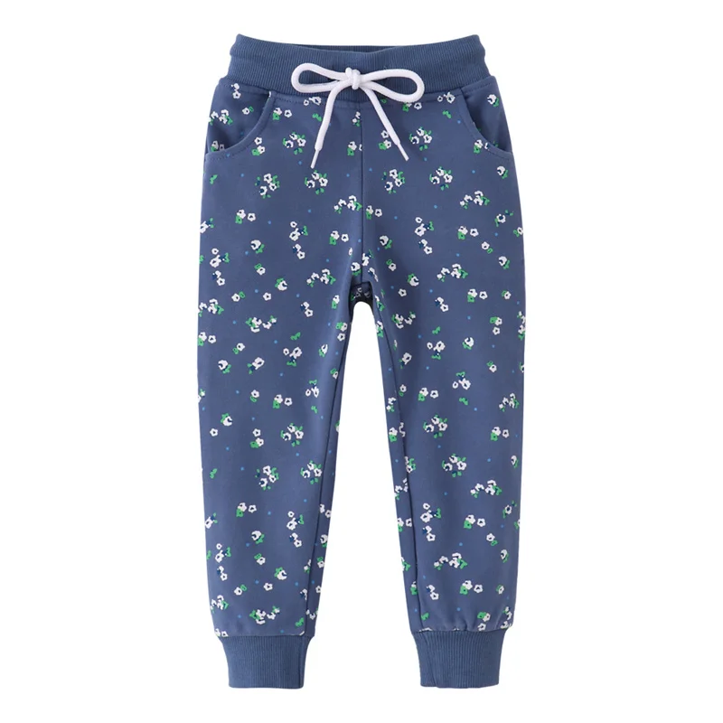 

Jumping Meters 2-7T Girls Flowers Sweatpants Children's Clothing Full Length Drawstring Floral Print Baby Trousers