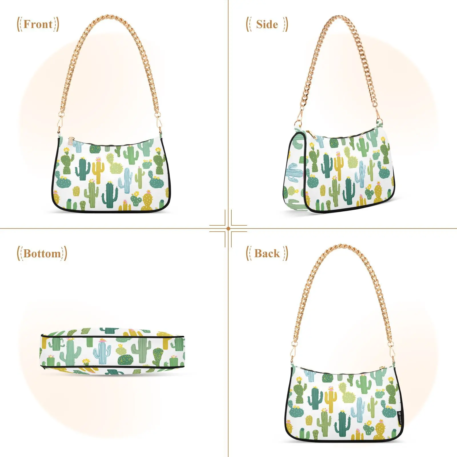 2025 New Shoulder Bag Fashion Trend Female Cactus print Women's Metal Chain Bag Casual Trendy Phone Bag