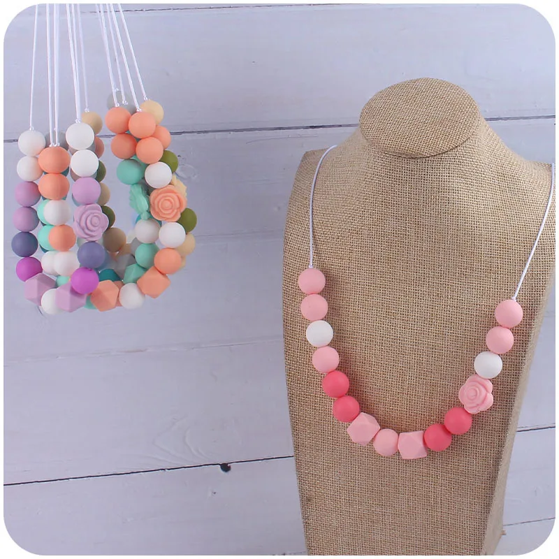 

ABCPICK Free Silicone Teether Baby Teething Necklace Toy Mom Breastfeeding Chewable Jewelry Pendant Necklace