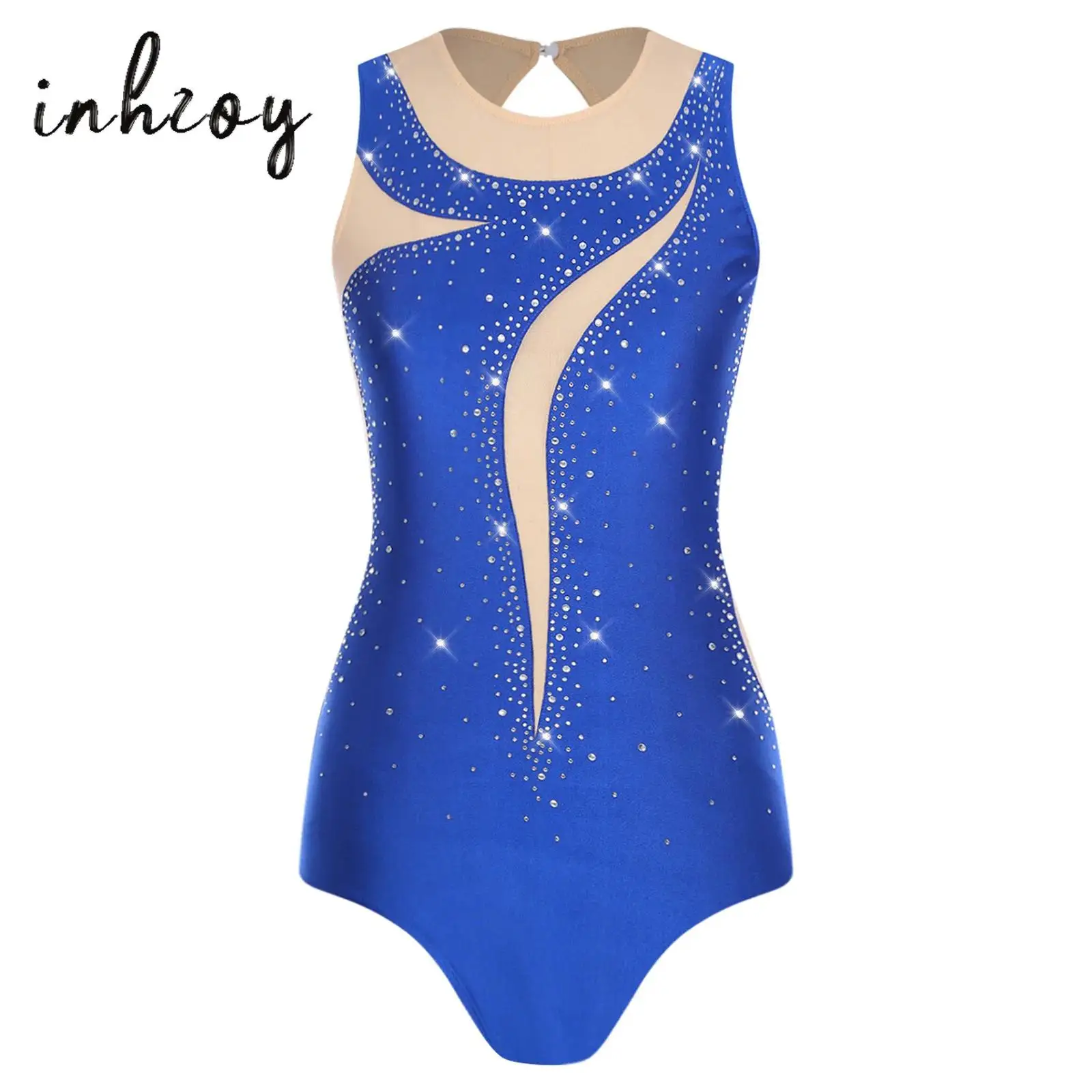 

Women Lyrical Ballet Leotard Ballroom Dance Performance Outfit Sleeveless Back Hollow Rhinestone Bodysuit Ballet Latin Dancewear