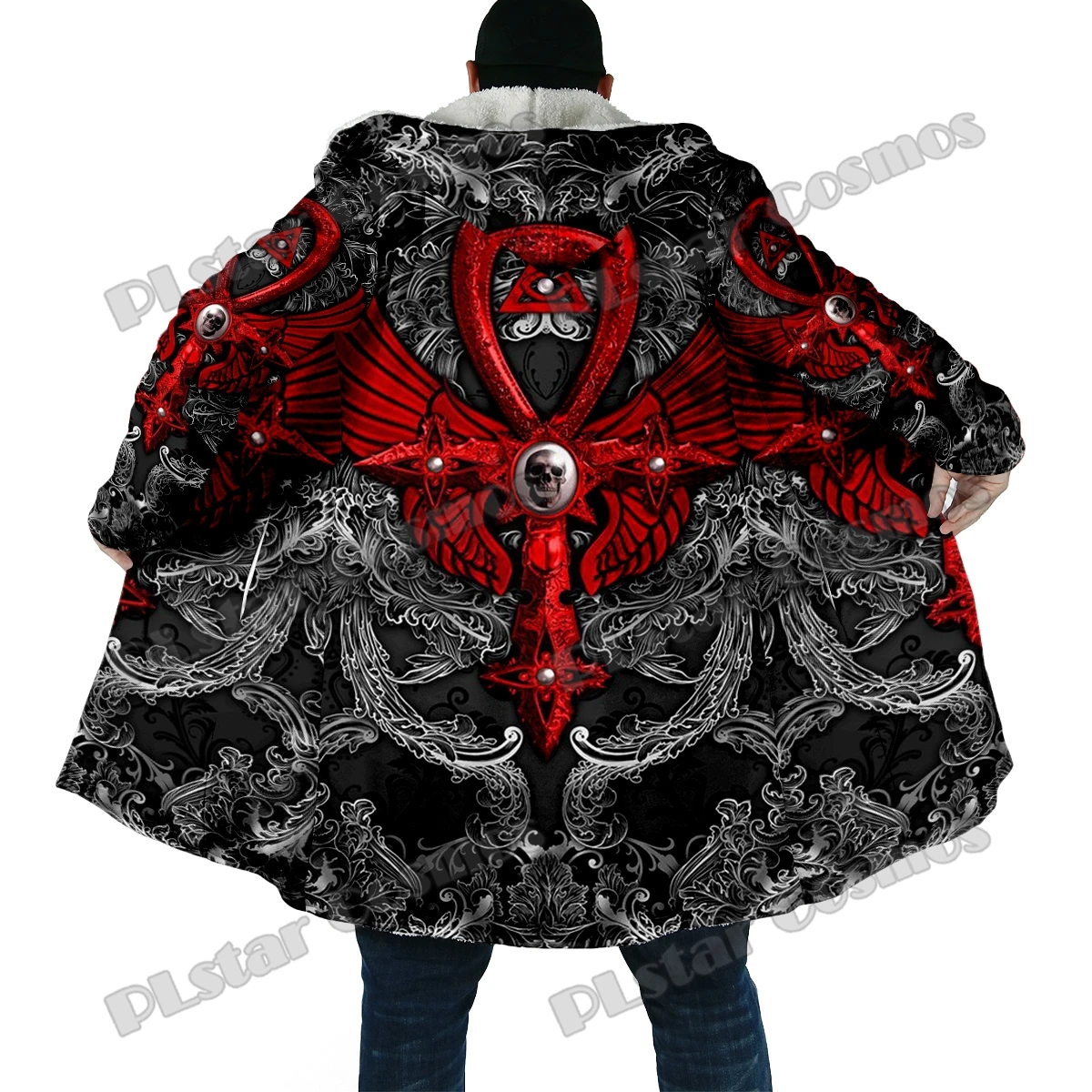 Winter Fashion Men cloak Ancient Egypt Ankh And Skull 3D Printed Thick Fleece Hooded Cloak Unisex Casual Warm Cape Coat DP37