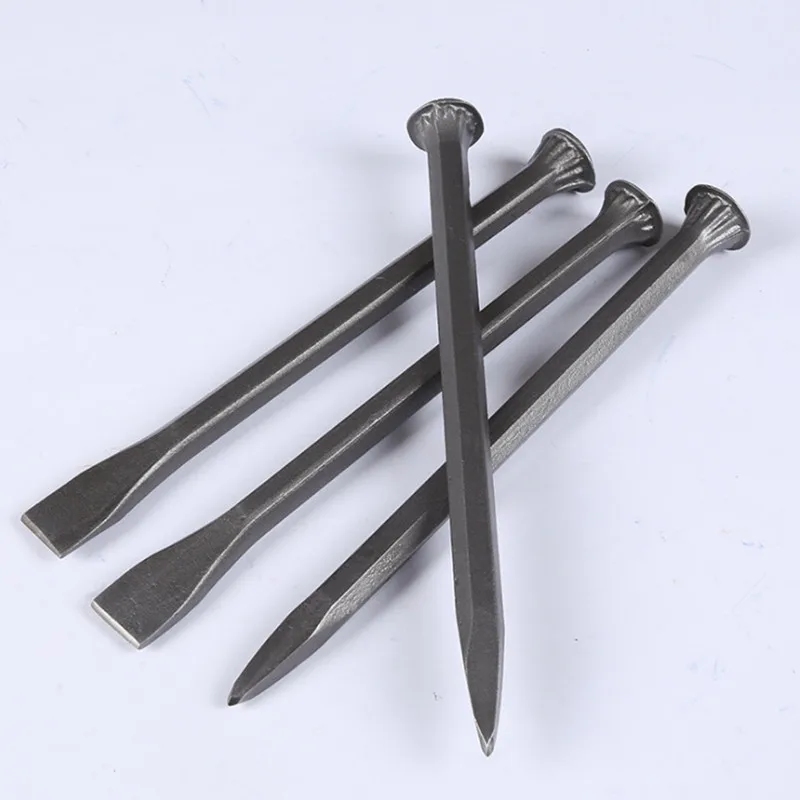 1PC Pointed/Flat Mouth Chisel Handmade Alloy Tungsten Steel Chise Stone Splitting Chisel for Carving Stone Masonry Tools