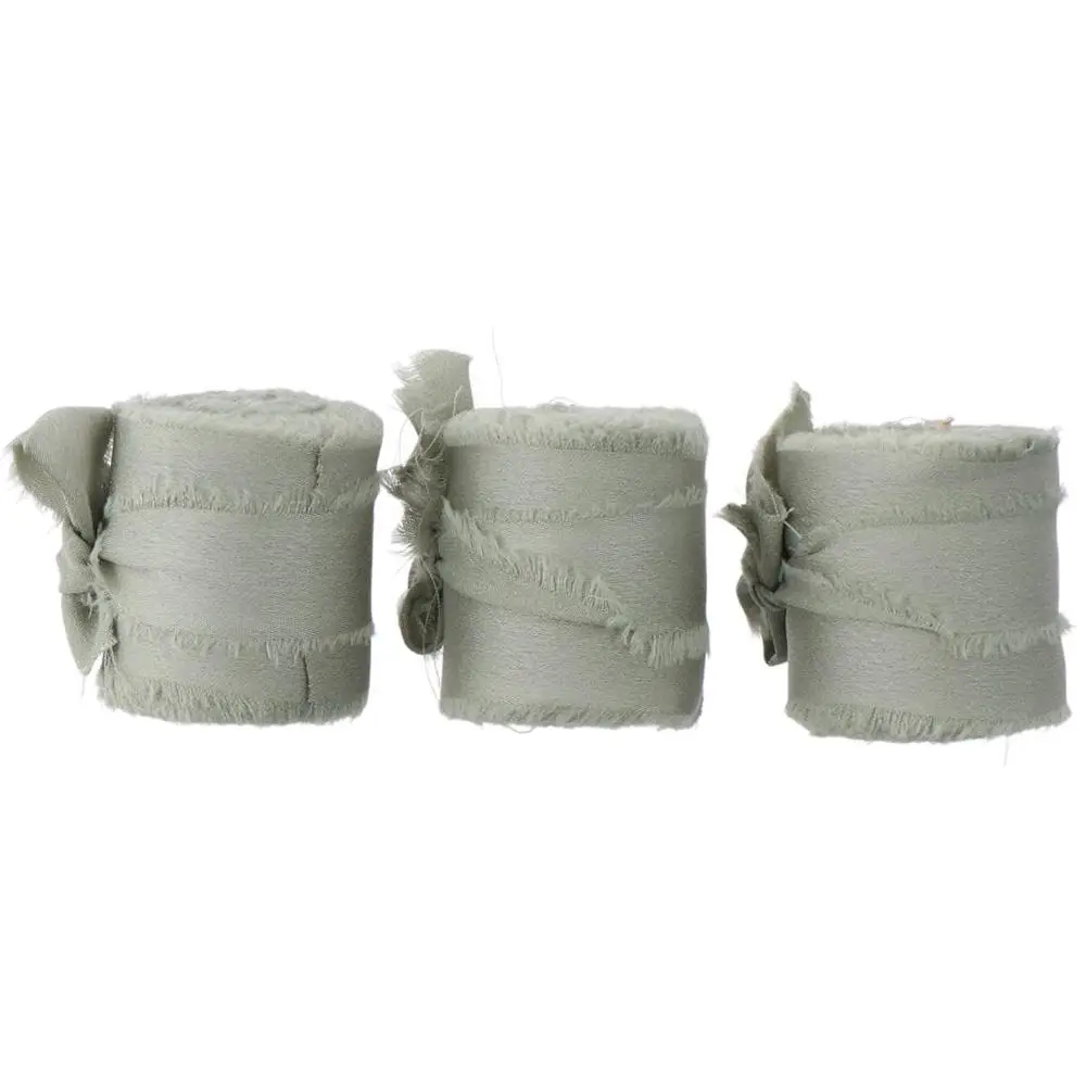 DIY Craft Green Satin Ribbon Sage Green Silk Satin 3 Rolls Ribbon 1.5 Inch X 15 Yard Chiffon Ribbons Bridal Bouquets