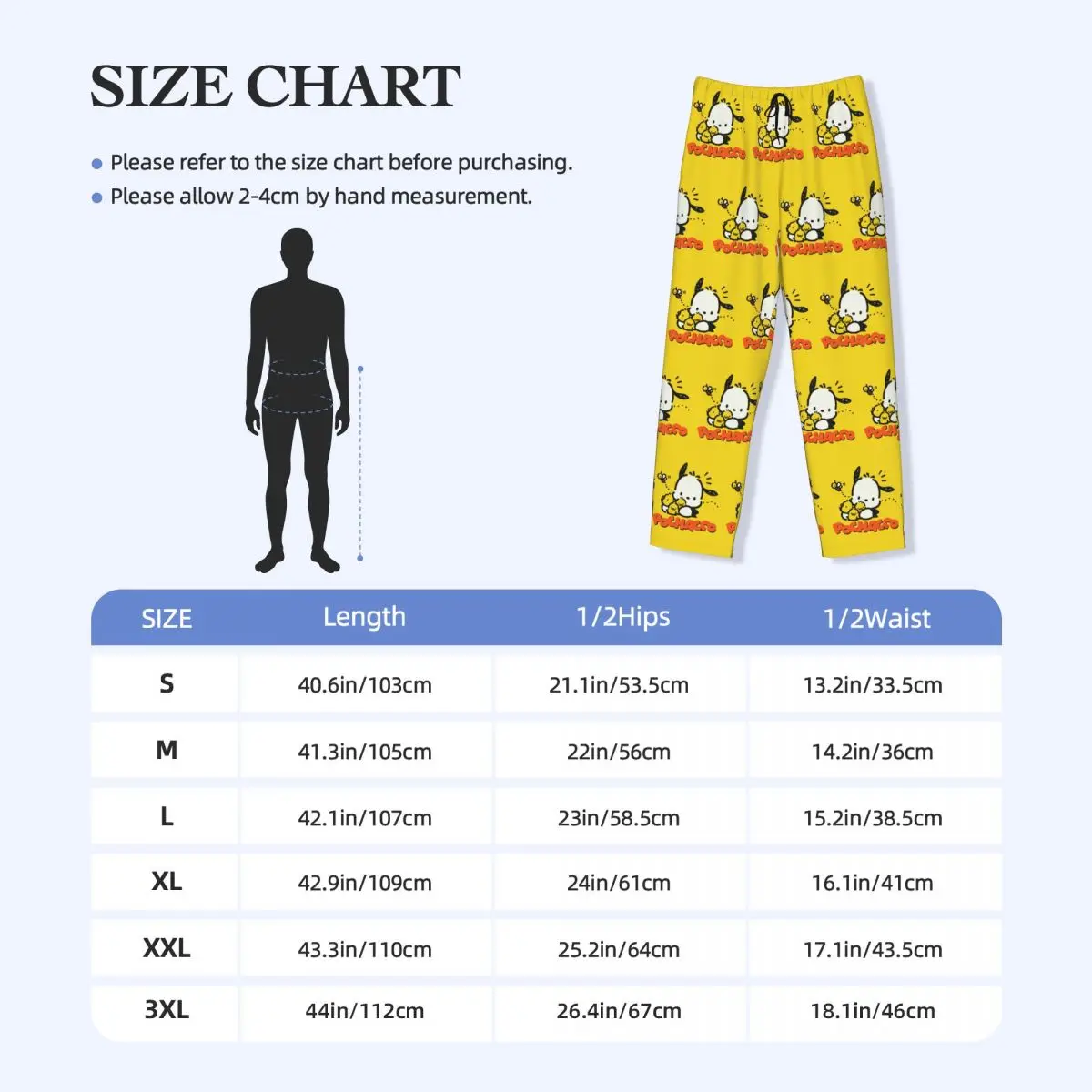 Custom Pochacco Pajama Pants Men Animation Comic Lounge Sleep Drawstring Sleepwear Bottoms with Pockets