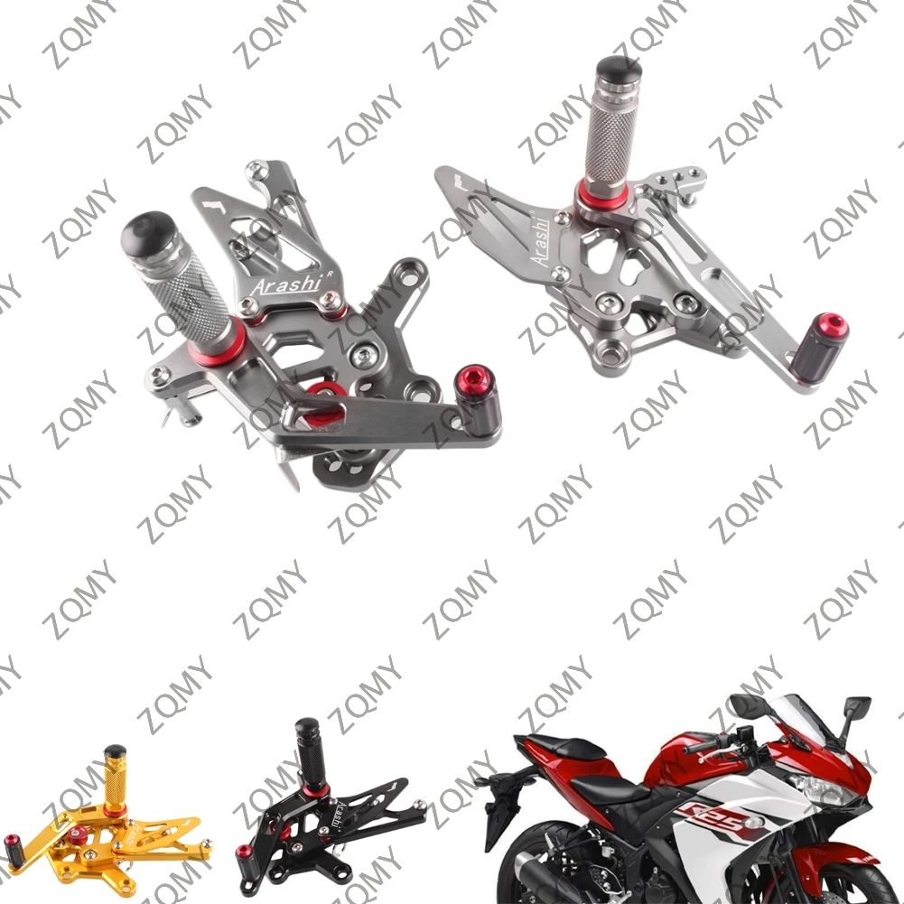 1Pair Aluminum Adjustable Motorcycle Rear Footpegs Footrests Set Assembly For Yamaha R25 2014 2015 2016 2017 / R-25 14 15 16 17