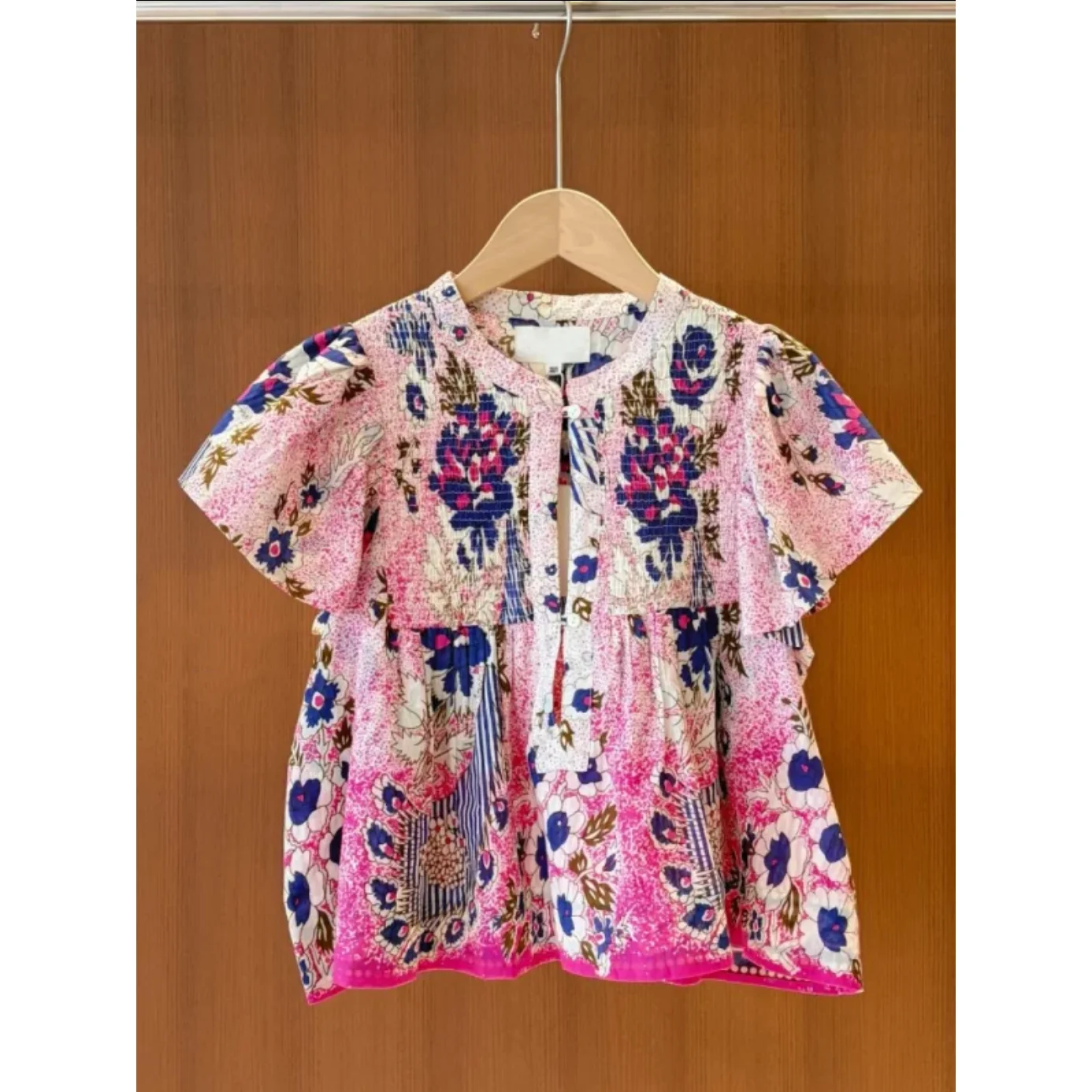 

Heidd Summer 2026 Spring Vacation Style Printed Elastic Cuffed Sleeve Shirt Women's Cotton Short Sleeve Floral Pattern