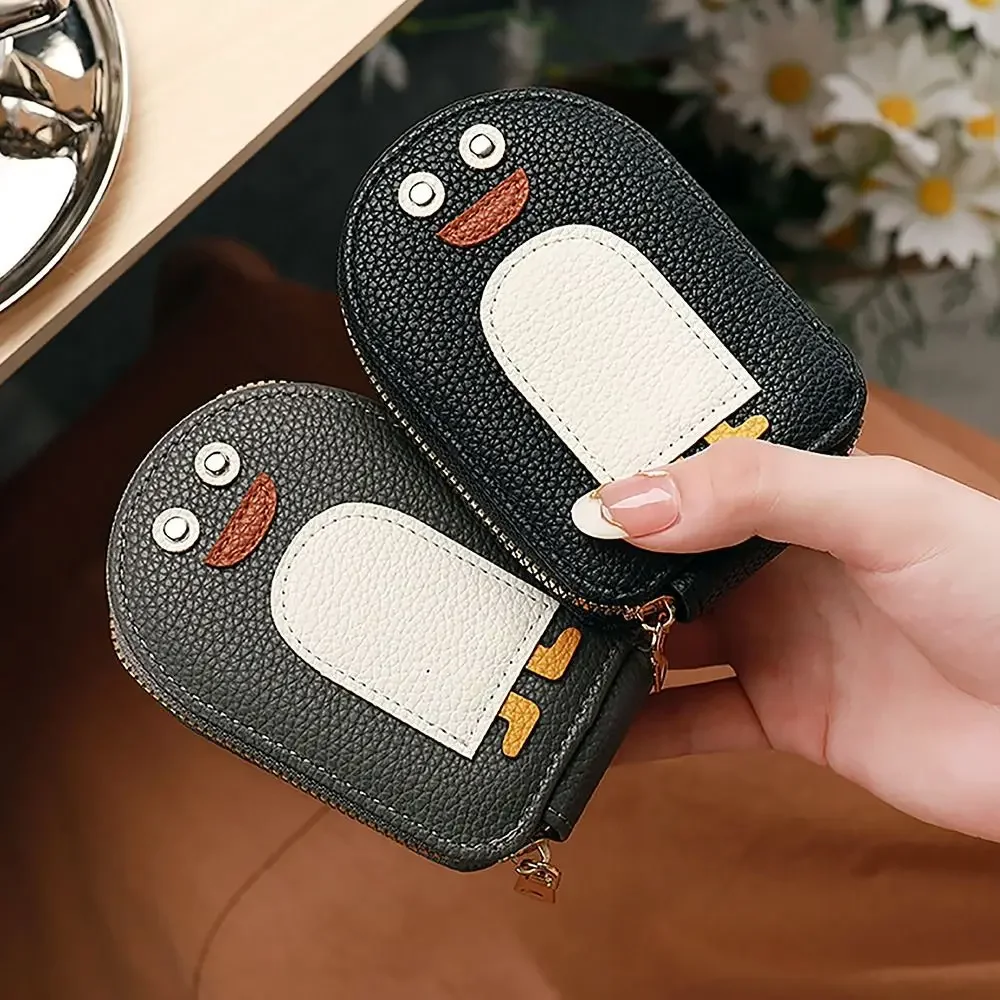 Women Cartoon Penguin Credit Card Holder Cute Organ Style Multi-card Storage Bag Coin Purse PU Business Card Holder