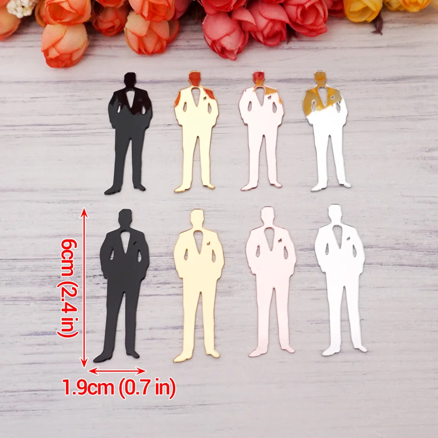 20 Pieces/Lot 6cm Height Wedding Acrylic Mirror Bridegroom Sticker Valentine\'s Day Party Favor Guest Gift