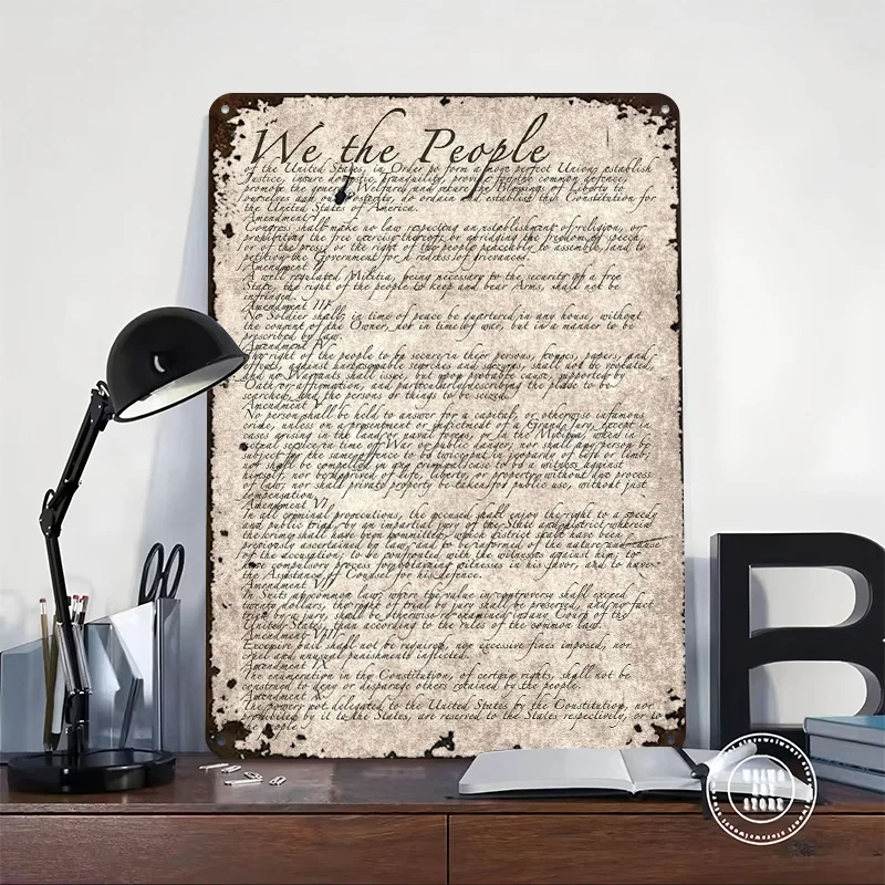US Bill of Rights on Sepia Printed Posters Customizable Wall Art Retro Vintage Metal Tin Signs for Home Room Custom Sign Garden