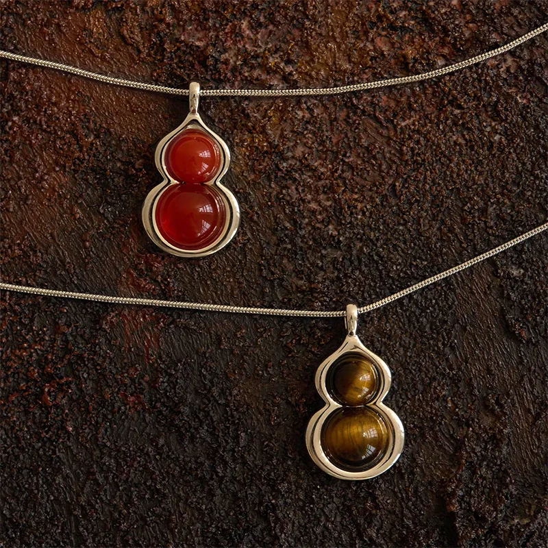 

Red tiger eye stone gourds pendant necklaces for women vintage chinese necklaces good luck elegant jewelry