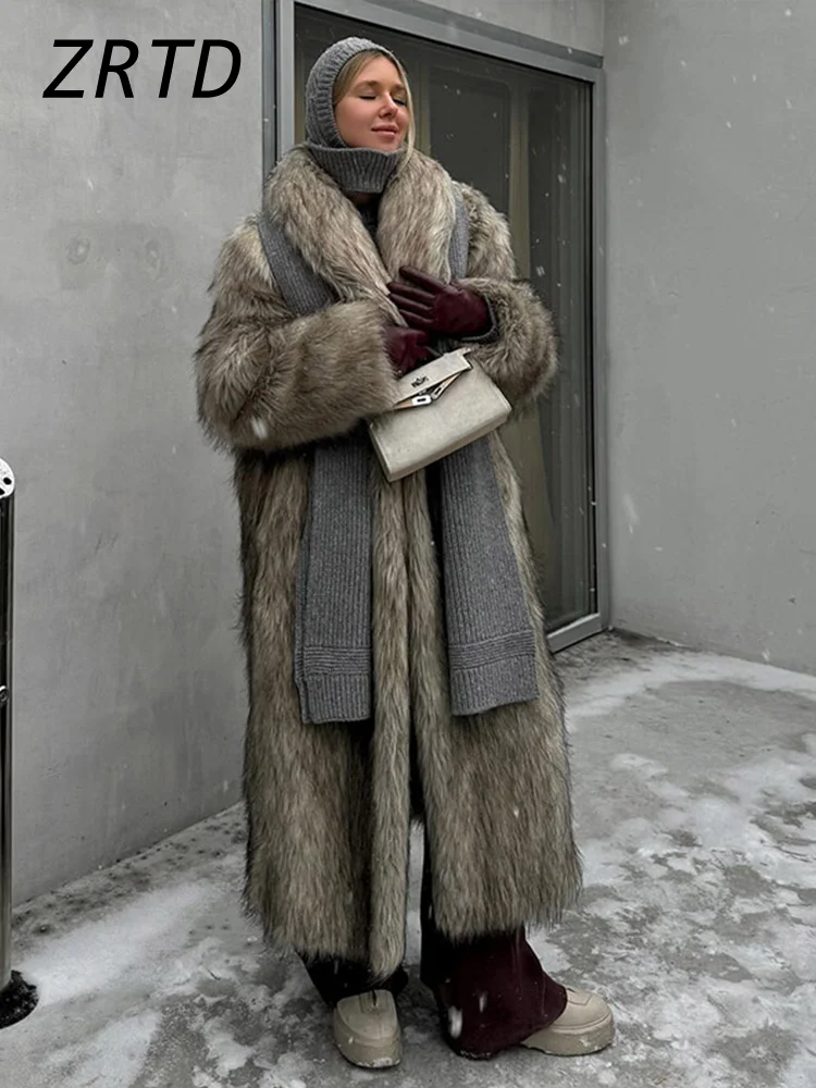 Luxe Vrouwen Pluizige Lange Nepbontjas Straat Revers Volledige Mouw Vrouwelijke Pluche Overjas 2024 Winter Dame Losse Dikker uitloper