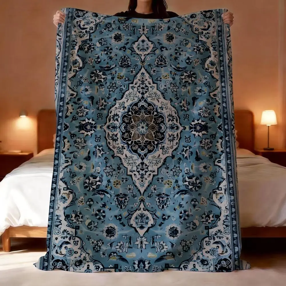 Traditional Pattern Persian rug Throw Short Plush Throw Blanket Soft Skin-Friendly Multi-Scene Home Office