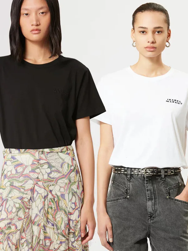 

Summer New Sle North America Small ence IS Letter Embroidery Cotton Bla White round Ne Ladies ort Sve T-irt