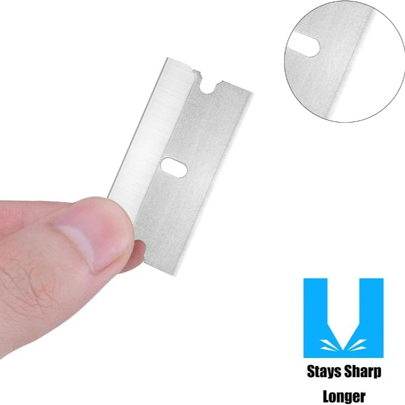 YUANJ 100 Uds hoja de afeitar de un solo filo raspador limpiador de pegamento de vidrio cuchillo removedor hoja de acero herramienta caja de repuesto cuchillas cortadoras