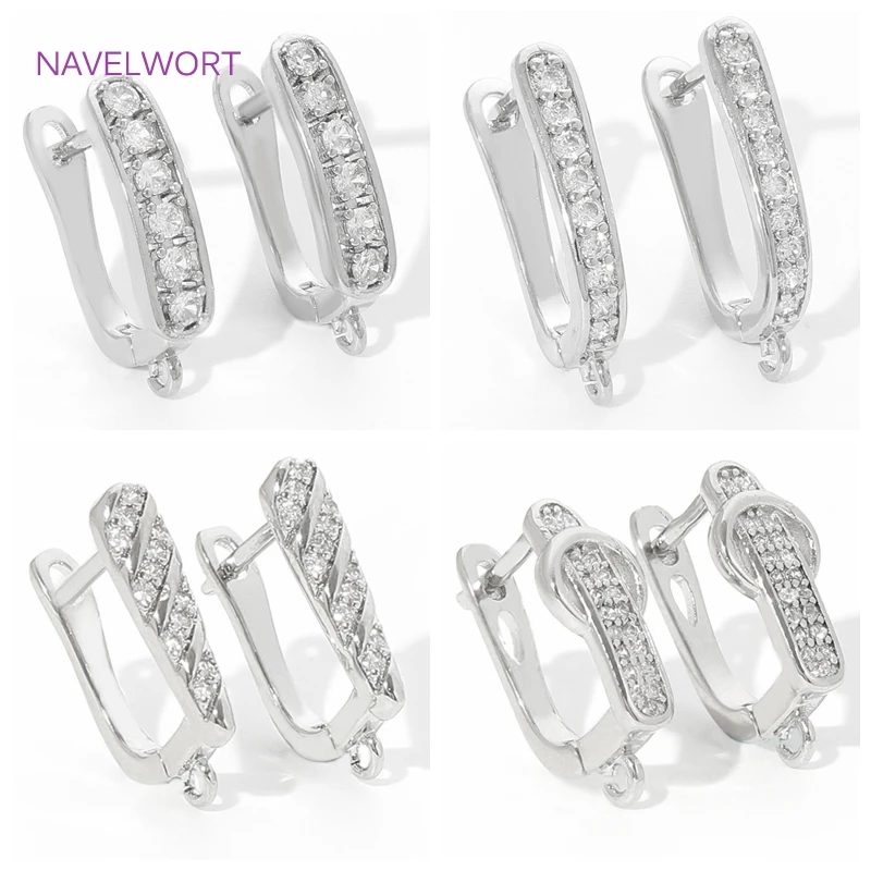 

18K Gold Plated Brass Shvenzy Earwires Inlaid Zircon Earring Fixtures,Fastener For Earrings,For DIY Earring Making Accessories