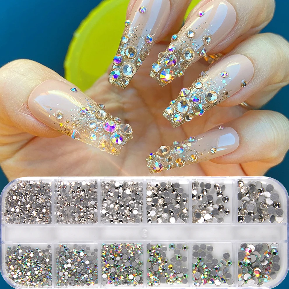 

12Girds Box SS4-SS16 Colorful Non Hotfix Rhinestones Flatback Glass Glitter Crystal 3D Nail Art For Luxurious Design Decorations